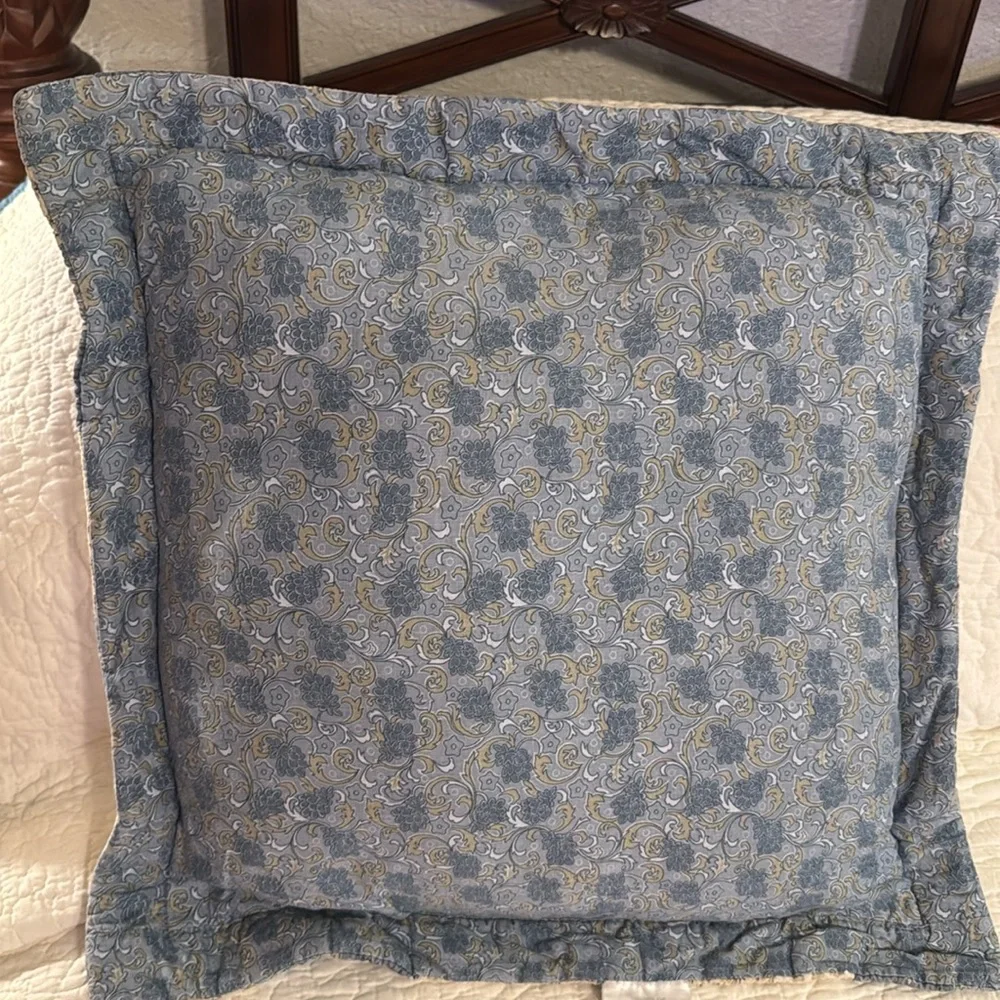 Pillows Set of 3 Cream and Blue Quilted Accent Pillows with Elegant Embroidery